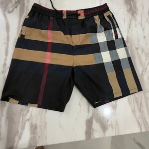Burberry Black and Tan Plaid Shorts